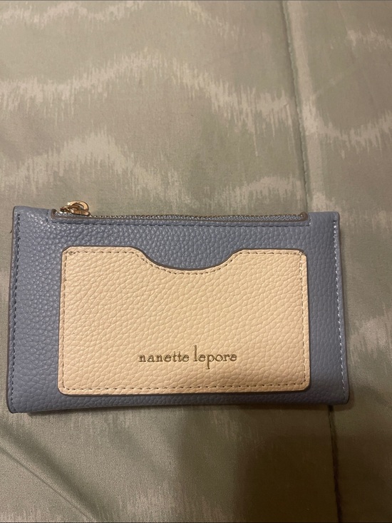 Nanette Lepore Accessories - Nanette Lepore Blue and Cream Slim Leather Card Holder with Zip